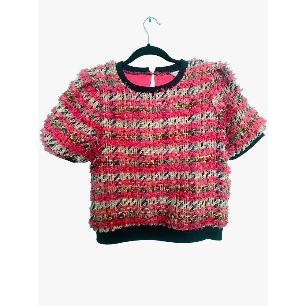 Women's NWT LUREX TWEED RIB CONTRAST Top sz small -pink & blue - Picture 2 of 10